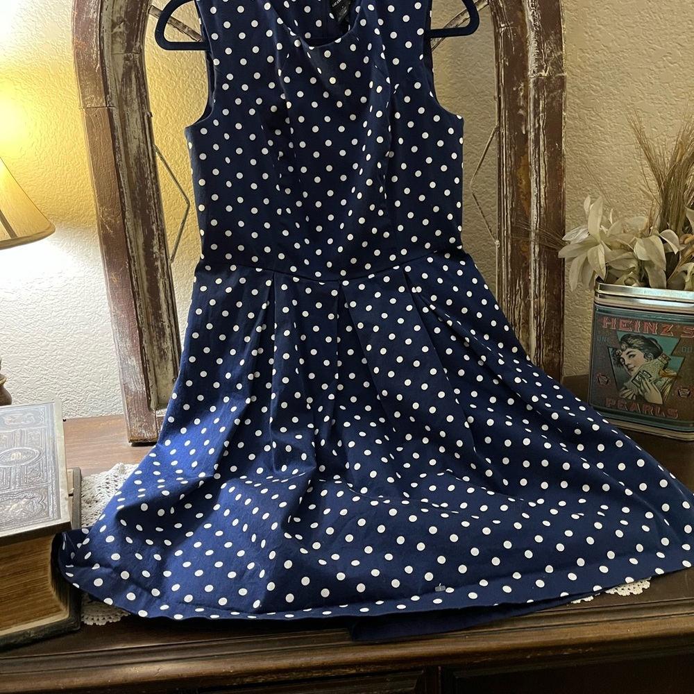 Liz Claiborne Summer Midi Dress Size  8 Black with White Polkadots